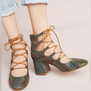 Vanessa Wu Ghillie Metallic Textured Snakeskin Lace-Up Heels, Size 40 (9-9.5)